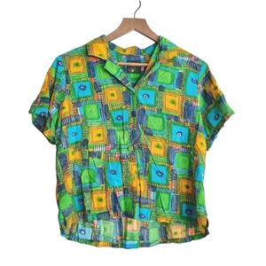 Vintage Jams World Womens Tropical Camp Shirt Size M Made in Hawaii Abstract